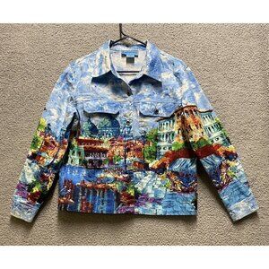 Flamingo Road shirt Womens Medium Beach Art Design Watercolors Sequins jacket